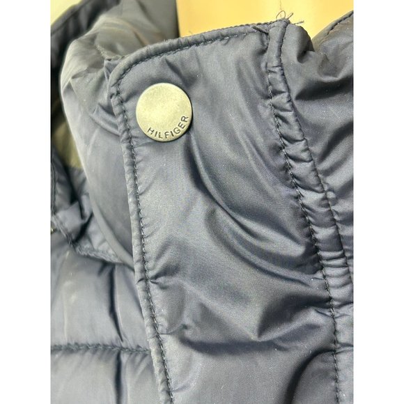 Tommy Hilfiger Men’s Puffer Jacket L Navy Blue Quilted Hooded Zip & Snaps Winter - Picture 7 of 16